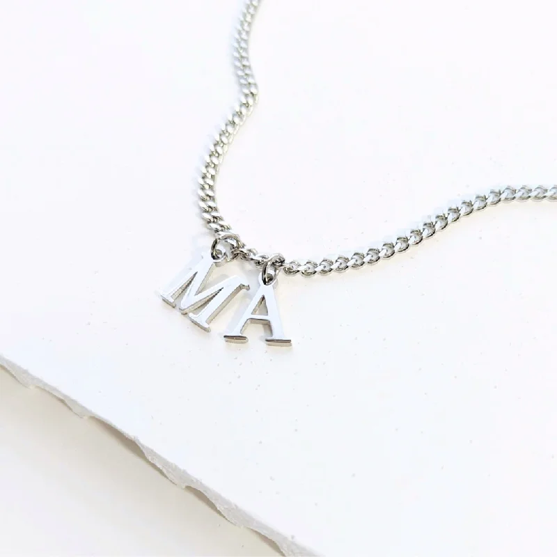 Silver Men's Multi-Initial Charm Necklace