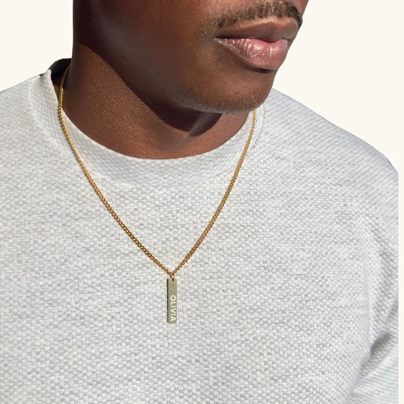 Gold Men's Personalized Bar Necklace