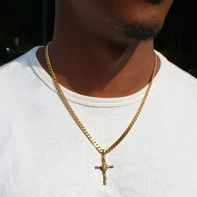 Men's Rose Wrapped Cross Necklace