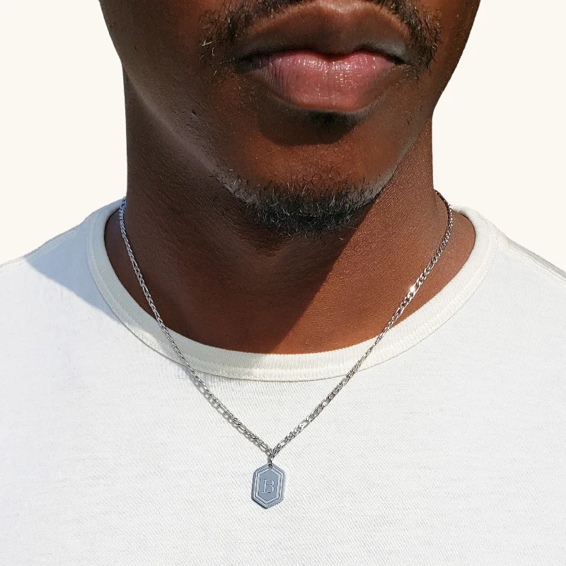 Men's Silver Hexagon Letter Necklace