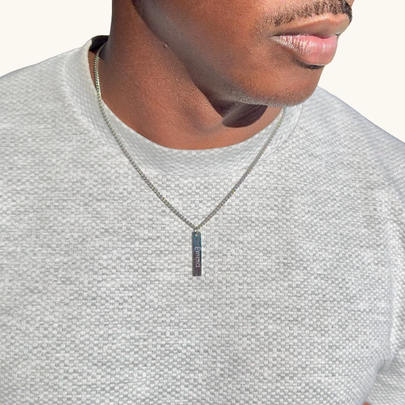 Silver Men's Personalized Bar Necklace