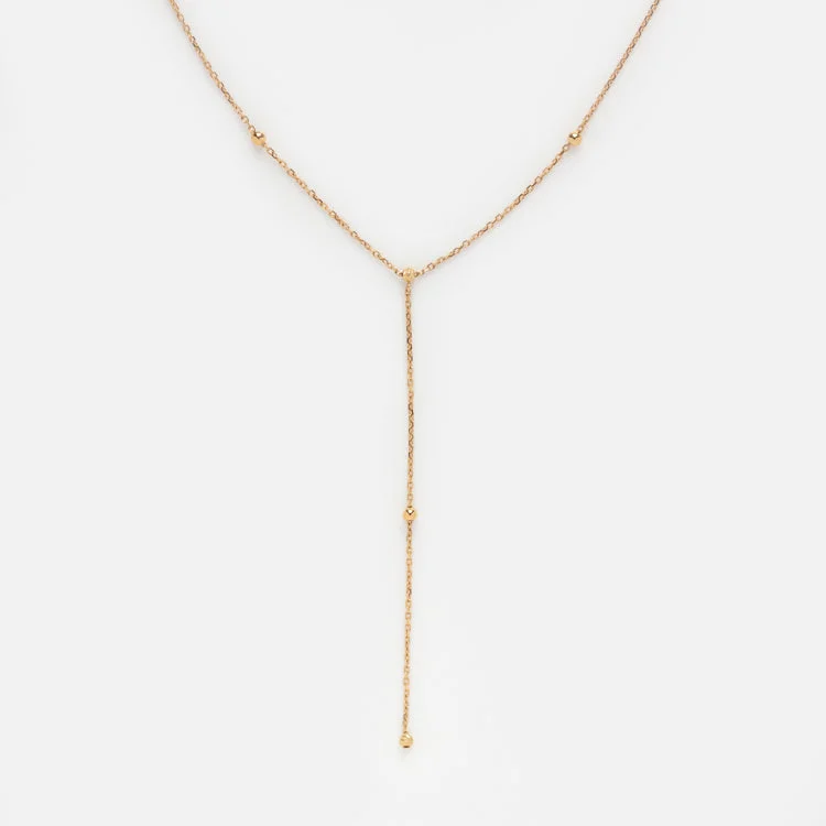 Solid Gold Beaded Lariat Necklace