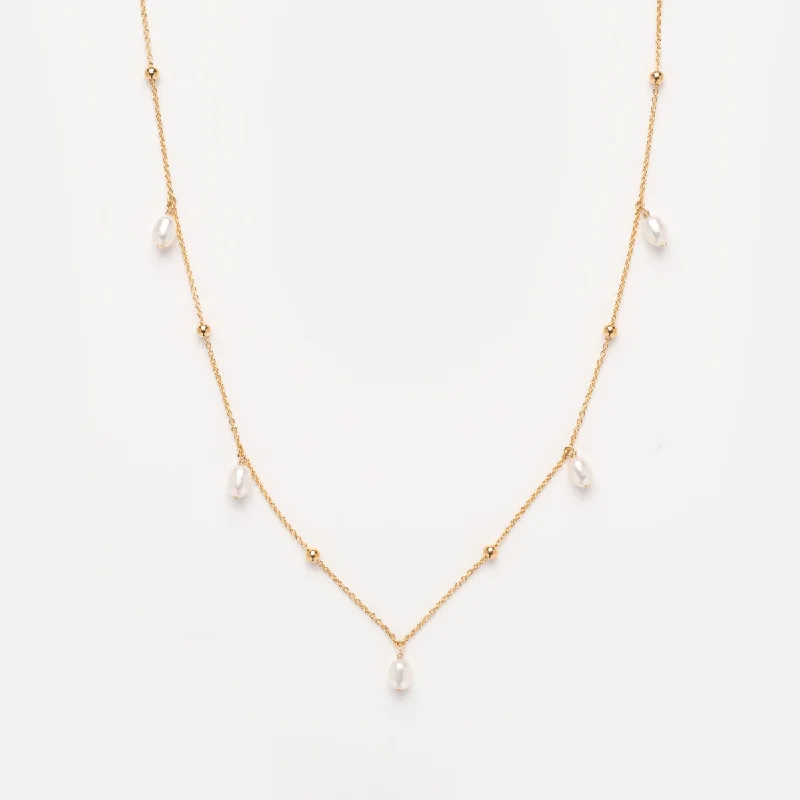 Solid Gold Pearl Droplet Necklace