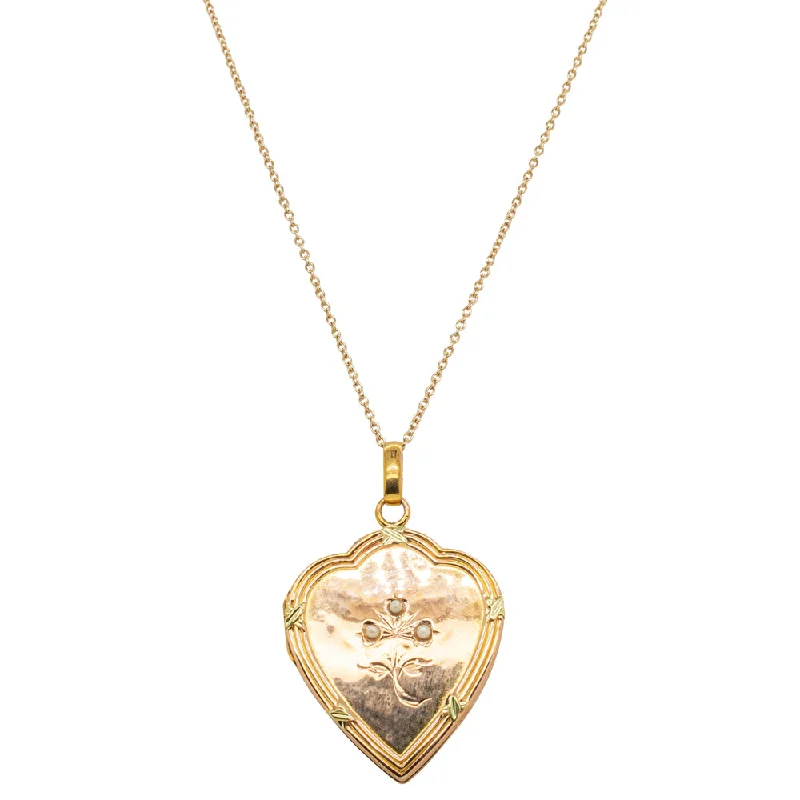 Vintage 19ct Rose Gold Seed Pearl Heart Locket