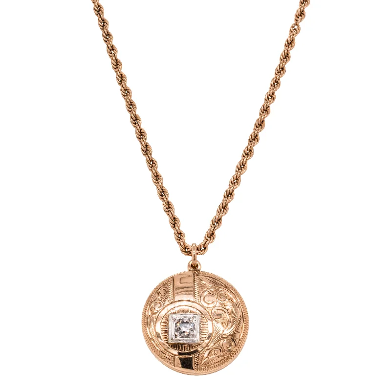 Vintage 9ct Rose Gold Diamond Round Locket