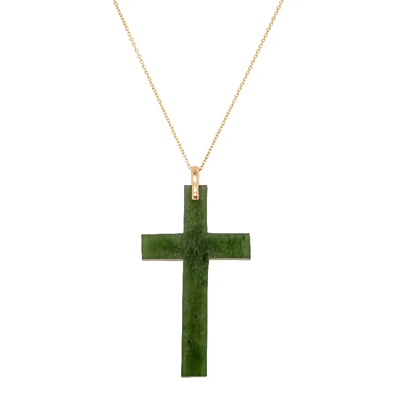 Vintage 9ct Rose Gold Greenstone Cross Pendant