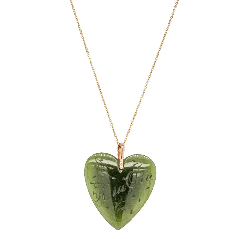 Vintage 9ct Rose Gold Greenstone Heart Pendant