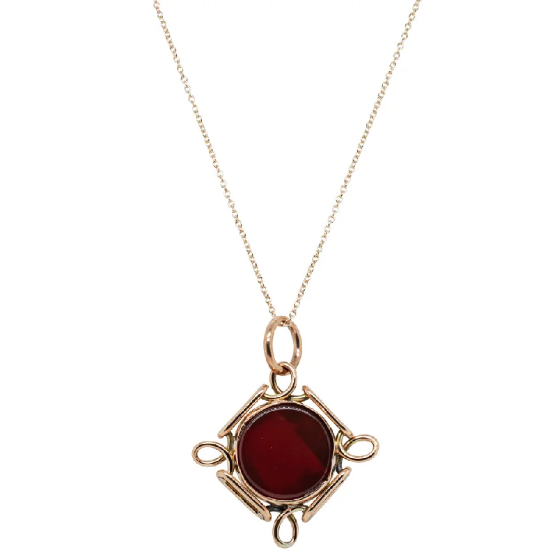 Vintage 9ct Yellow Gold Bloodstone & Carnelian Spinner Pendant