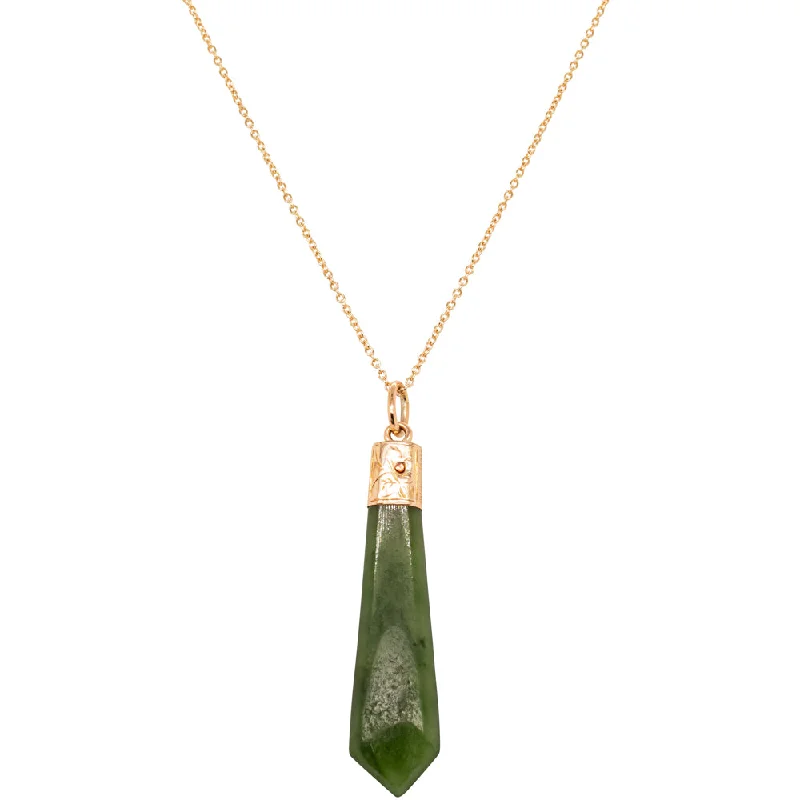 Vintage 9ct Yellow Gold Greenstone Drop Pendant