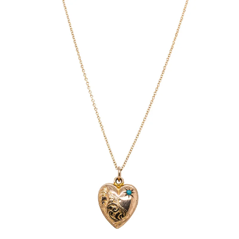 Vintage 9ct Yellow Gold Turquoise Heart Pendant