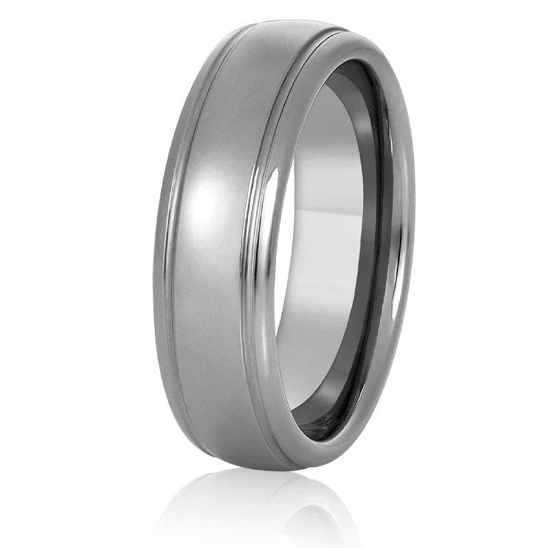 Men's Grooved and Polished Domed Tungsten Ring (7mm)