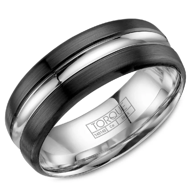 Torque Black Cobalt Collection 8MM Wedding Band with High Polish Inlay CBB-8002