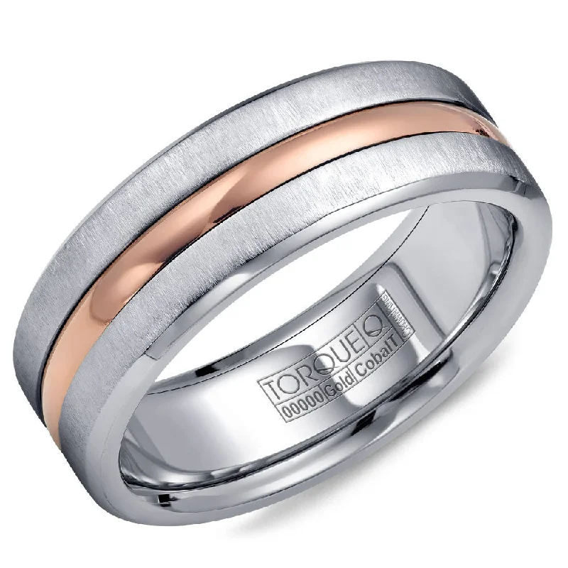 Torque Cobalt & Gold Collection 7.5MM Wedding Band with Rose Gold Center CW037MR75