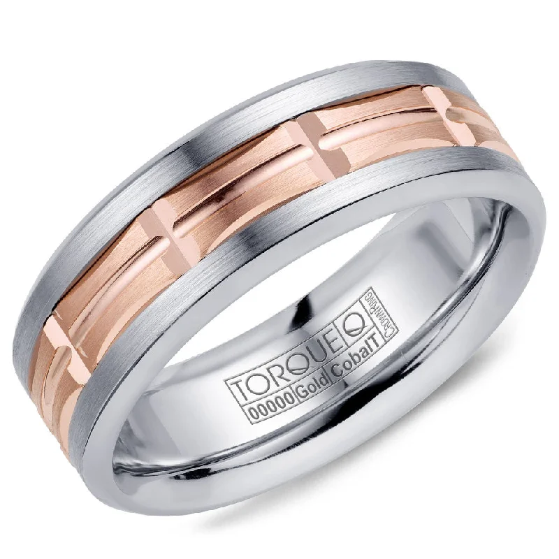 Torque Cobalt & Gold Collection 7.5MM Wedding Band with Rose Gold Center CW100MR75