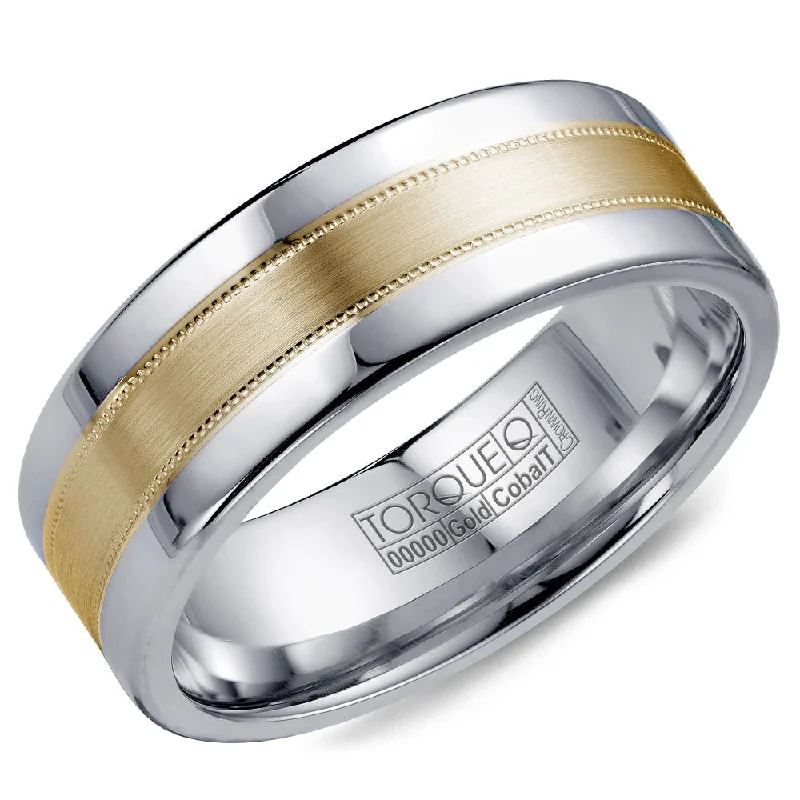 Torque Cobalt & Gold Collection 7.5MM Wedding Band with Yellow Gold Center CW021MY75