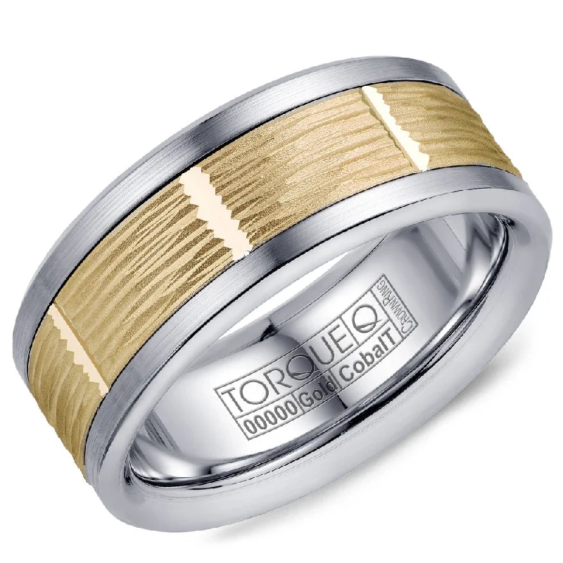 Torque Cobalt & Gold Collection 9MM Wedding Band with Yellow Gold Center CW102MY9