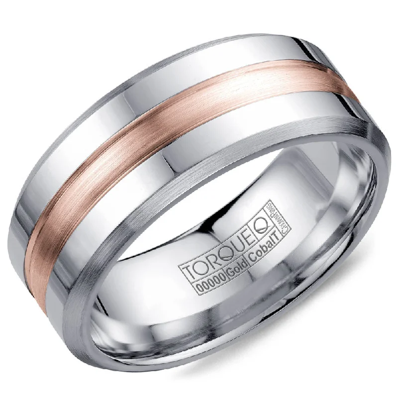 Torque Cobalt & Gold Collection 9MM Wedding Band with Rose Gold Center CW030MR9