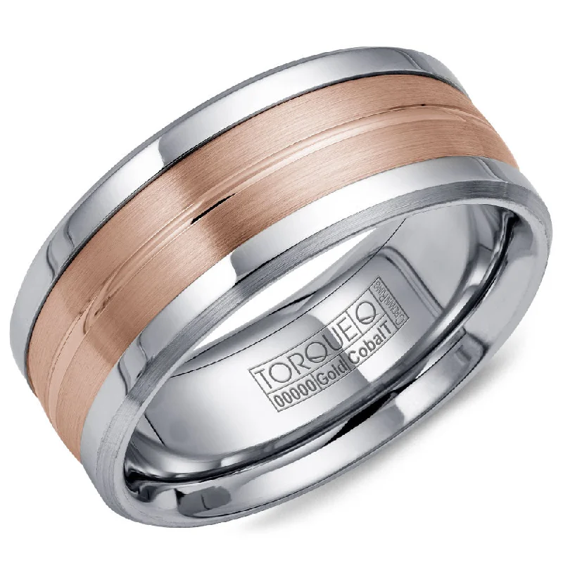 Torque Cobalt & Gold Collection 9MM Wedding Band with Rose Gold Center CW031MR9