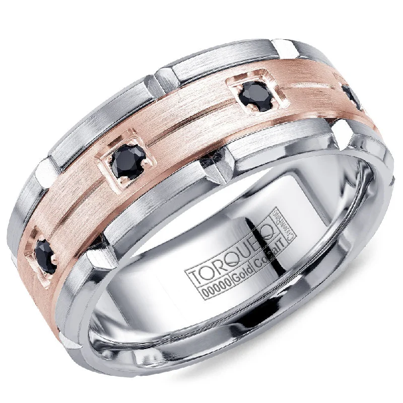 Torque Cobalt & Gold Collection 9MM Wedding Band with Rose Gold Center & 8 Black Diamonds CW046MR9