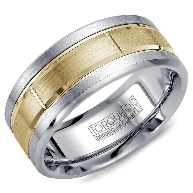 Torque Cobalt & Gold Collection 9MM Wedding Band with Yellow Gold Center CW008MY9